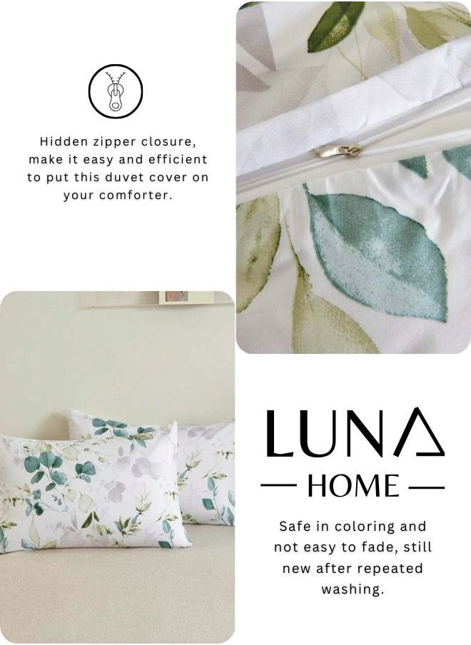 LUNA Home - King Size 6 Pieces, Green Leaves Design Bedding set - Image 1