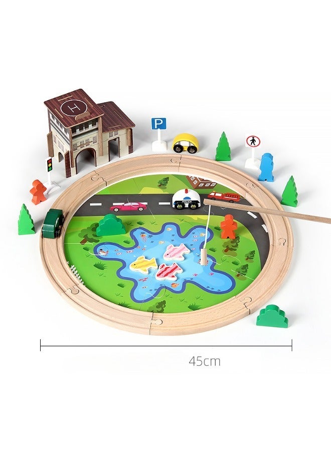 UNIVERSAL Wooden 8-figure clock tower magnetic small train assembly track children's educational assembly toy set box - Image 1