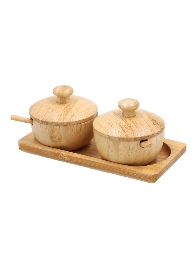Bien Servi - 2-Piece Elegant Design Bamboo Jam Jar with Spoon Natural 9.2 x 9 x 17 cm G17-TX010SET-1 - Image 1
