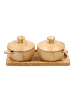 2-Piece Elegant Design Bamboo Jam Jar with Spoon Natural 9.2 x 9 x 17 cm G17-TX010SET-1