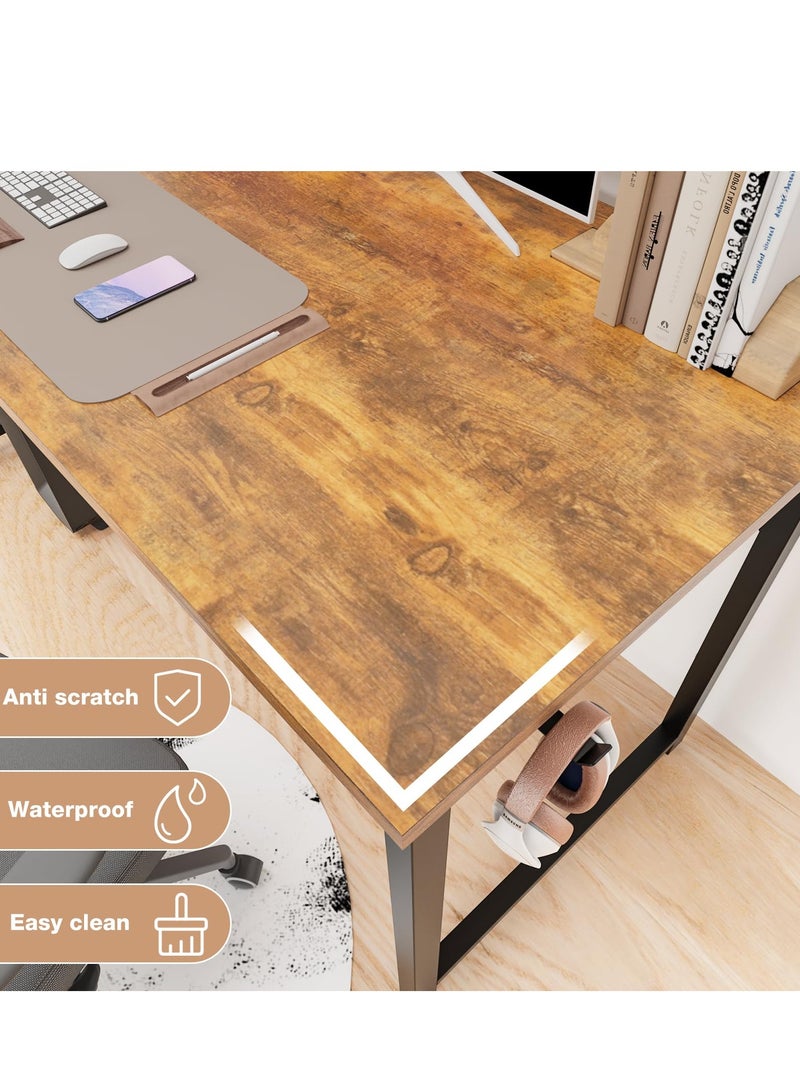 Generic Computer Desk Office Gaming Study Writing Work Modern Minimalist Style Wooden PC Workstation with Storage Bag Headphone Hook Metal Frame.  - Image 4