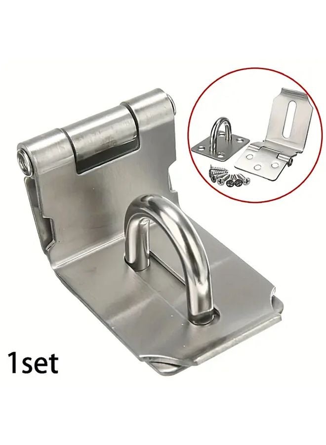 1 Set Silvery Stainless Steel Gate Hasp Lock 90 Degree Latch Durable Outdoor Security - Image 1