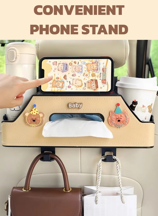 MLADEN Car Back Seat Organizer Car Seat Back Tissue Box and Storage Hook Multifunctional Car Organizer for Hold Phone, Drinks, Handbag, Compatible with Most Vehicles (Yellow) - Image 4