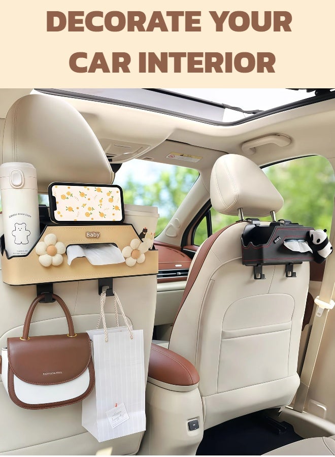 MLADEN Car Back Seat Organizer Car Seat Back Tissue Box and Storage Hook Multifunctional Car Organizer for Hold Phone, Drinks, Handbag, Compatible with Most Vehicles (Yellow) - Image 5