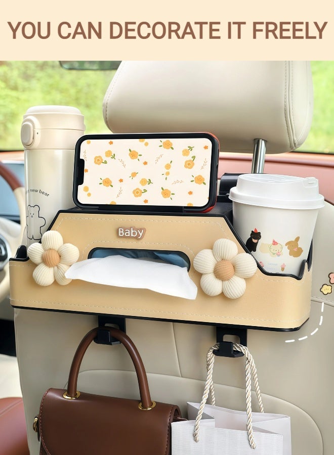 MLADEN Car Back Seat Organizer Car Seat Back Tissue Box and Storage Hook Multifunctional Car Organizer for Hold Phone, Drinks, Handbag, Compatible with Most Vehicles (Yellow) - Image 3