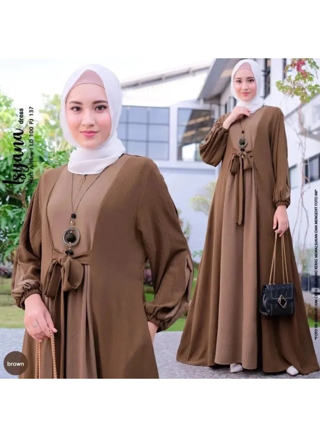 Cross-border Women's Middle East Women's Dress Color-block Lace-up Pullover Long Sleeve Dress  - Image 3