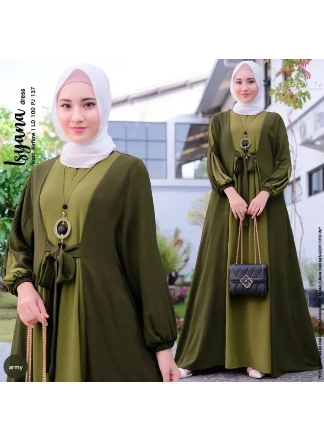 Cross-border Women's Middle East Women's Dress Color-block Lace-up Pullover Long Sleeve Dress  - Image 4