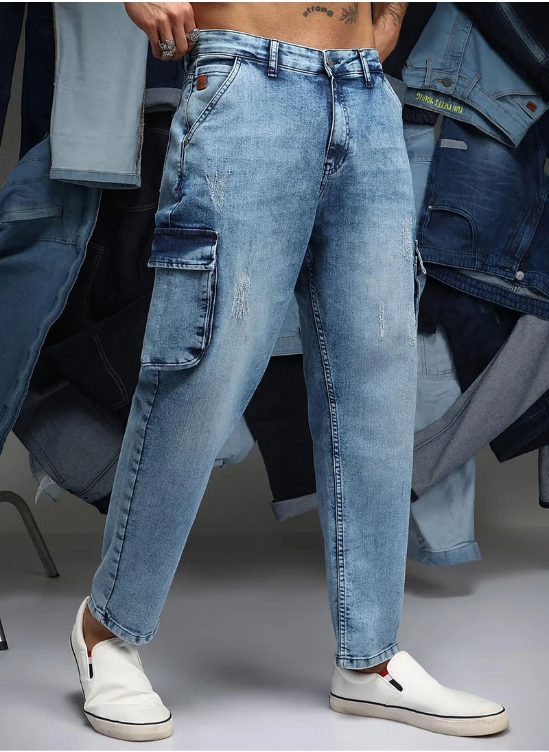 Campus Sutra Men's Indigo Blue Straight-Fit Utility Denim Jeans