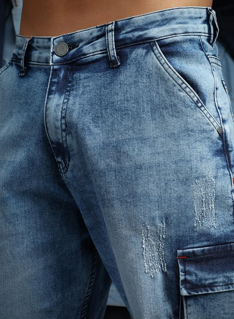 Campus Sutra Men's Indigo Blue Straight-Fit Utility Denim Jeans