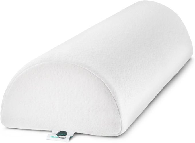 LARGE HALF MOON BOLSTER PILLOW FOR LEGS KNEES LOWER BACK AND HEAD LUMBAR SUPPORT PILLOW FOR BED SLEEPING SEMI ROLL FOR ANKLE AND FOOT COMFORT MACHINE WASHABLE COVER WHITE