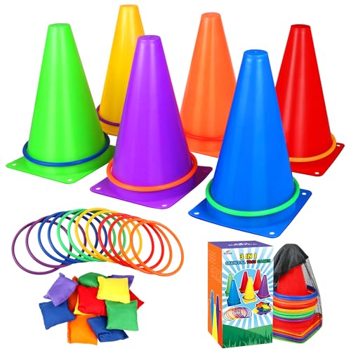 Alyoen 31 PCS Christmas Carnival Games 3 in 1 Indoor Outdoor Bean Bag Ring Toss Games for Kids Birthday Party Plastic Soft Cones Yard Lawn Game for Family Party Kids Gift - Image 1