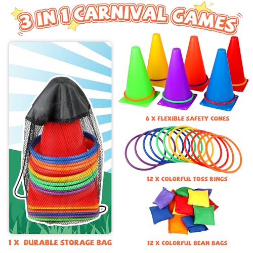 Alyoen 31 PCS Christmas Carnival Games 3 in 1 Indoor Outdoor Bean Bag Ring Toss Games for Kids Birthday Party Plastic Soft Cones Yard Lawn Game for Family Party Kids Gift - Image 5