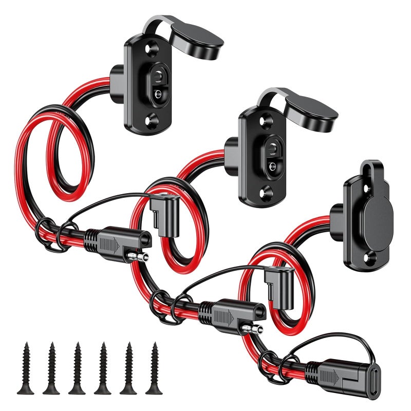 Linkstyle 3PCS SAE Quick Connector Harness 1FT 12AWG SAE Adapter Male Plug to Female Socket Cable for Solar Panel Battery Charger Cable