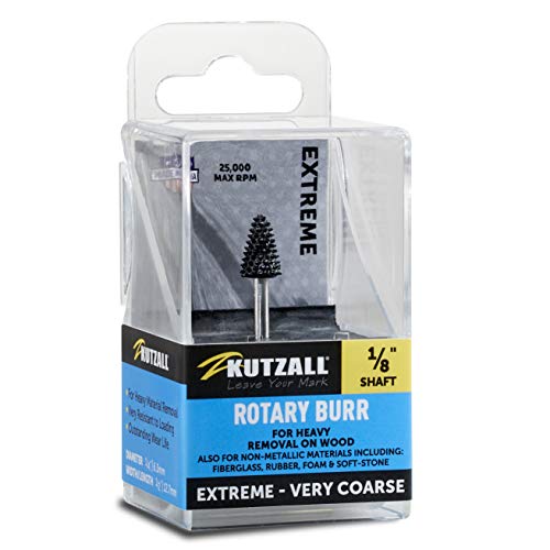 Kutzall Extreme Taper Rotary Burr, 1⁄8" Shaft, Very Coarse - Wood Carving Bit for Dremel, Foredom, DeWalt, Milwaukee. Abrasive Tungsten Carbide, 1⁄4" (6.3mm) Dia. X 1⁄2" (12.7mm) Length TX-14-EC - Image 1
