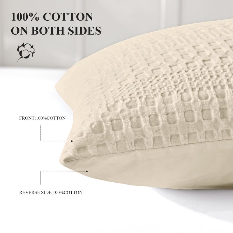 Mosluna 100% Coton Waffle King Size Pillow Cases Set of 2, Soft Aesthetic Pillow Shams Covers 2 Pack, Breathable Decorative Pillowcases Without Inserts, 20 X 36 Inches Beige - Image 2