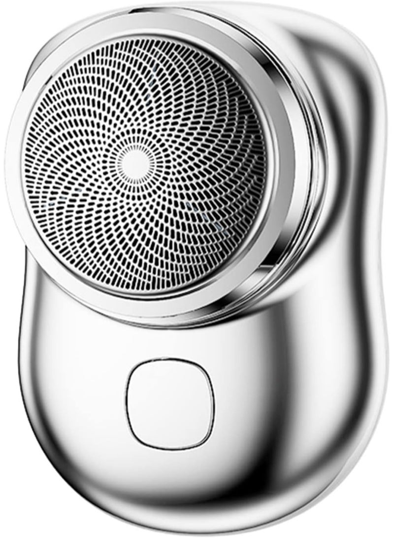 Mini Electric Shaver, Portable Men Electric Shaver USB Rechargeable Men Grooming Razor, Pocket Size Mini Shaver Washable for Travel (Silver). - Image 1