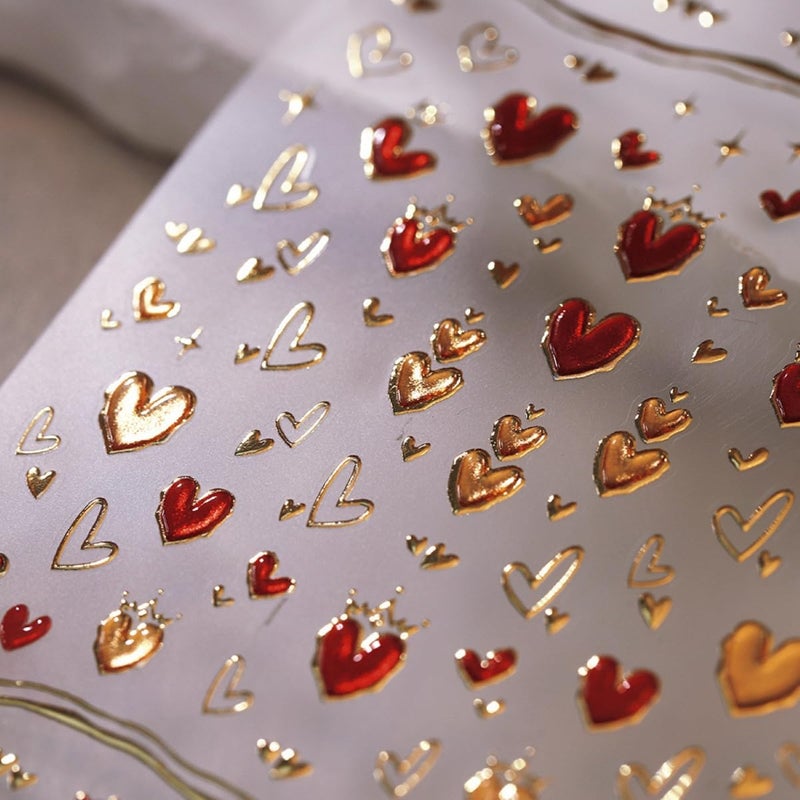 Sevgob 5D Embossed Heart Nail Stickers for Nail Art Red Nail Art Stickers Valentines Day Nail Decals Self-Adhesive Love Sticker Valentineâ€™s Day Gold Hearts Nail Supplies for Women Girls DIY Manicure - Image 2