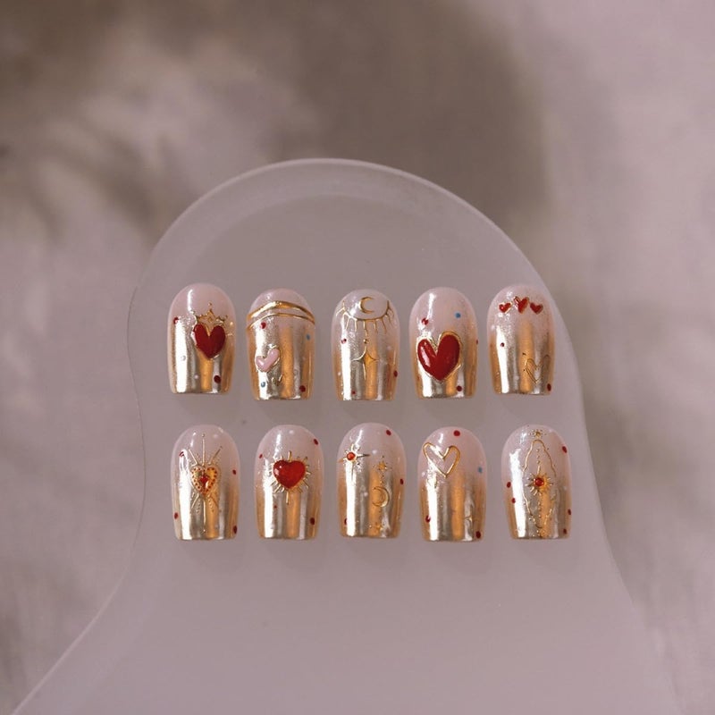 Sevgob 5D Embossed Heart Nail Stickers for Nail Art Red Nail Art Stickers Valentines Day Nail Decals Self-Adhesive Love Sticker Valentineâ€™s Day Gold Hearts Nail Supplies for Women Girls DIY Manicure - Image 3