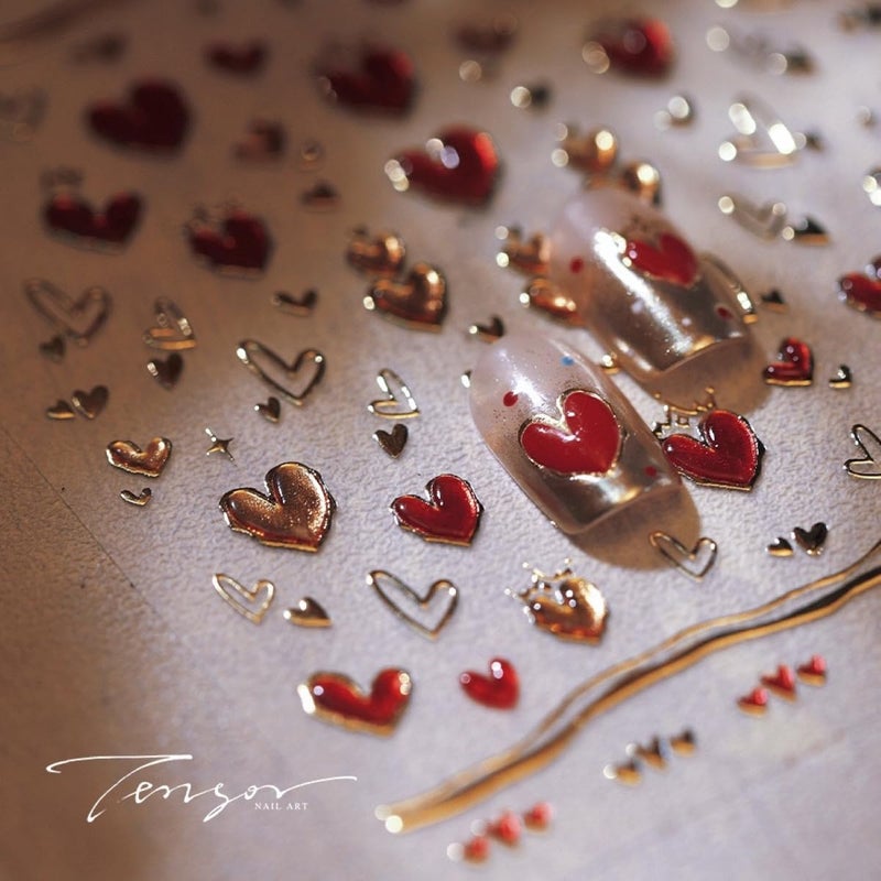 Sevgob 5D Embossed Heart Nail Stickers for Nail Art Red Nail Art Stickers Valentines Day Nail Decals Self-Adhesive Love Sticker Valentineâ€™s Day Gold Hearts Nail Supplies for Women Girls DIY Manicure - Image 5