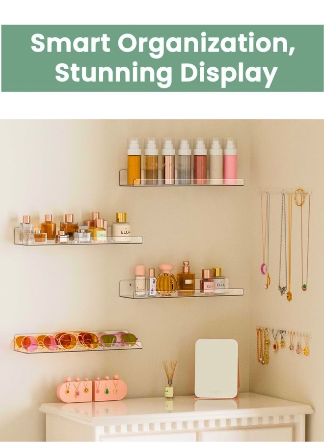Chase Up 4 Pack Acrylic Shelves for Wall Storage, 15" Floating Bookshelves for Kids, Display Shelves Organizer for Bathroom, Bedroom, Living Room, Kitchen, Room Decor, Clear - Image 3