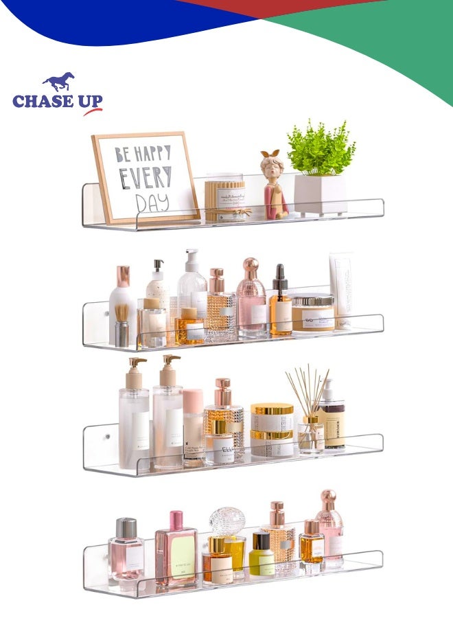 Chase Up 4 Pack Acrylic Shelves for Wall Storage, 15" Floating Bookshelves for Kids, Display Shelves Organizer for Bathroom, Bedroom, Living Room, Kitchen, Room Decor, Clear - Image 1