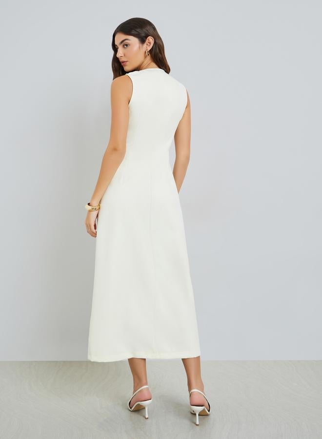 Styli Cream Sleeveless Maxi Dress with Button Detail - Image 5