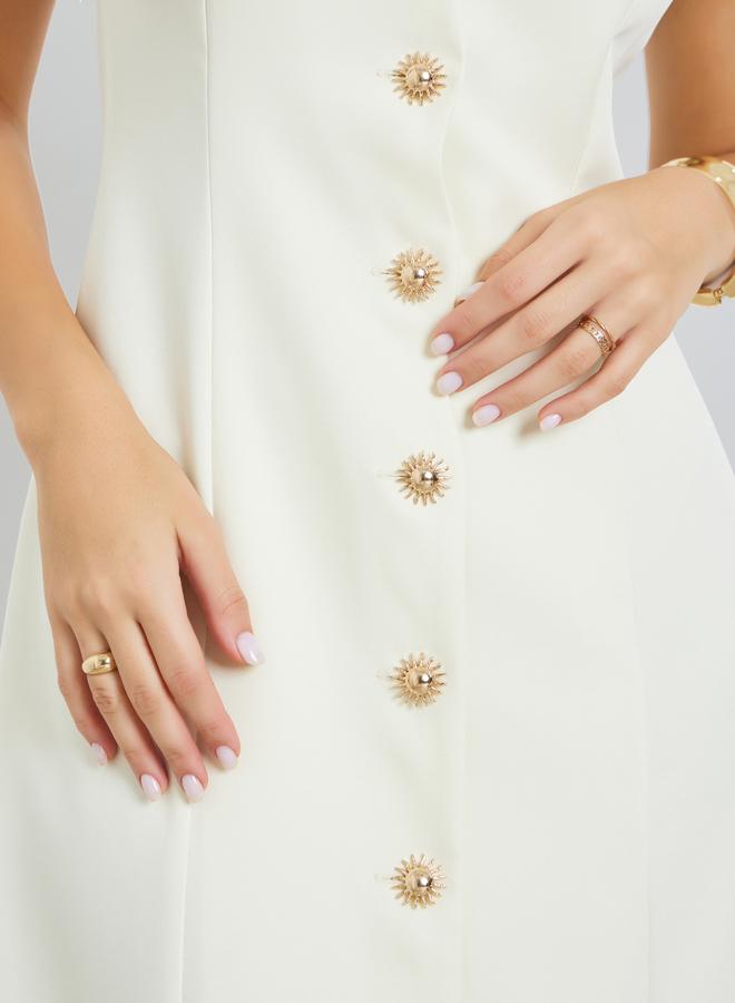 Styli Cream Sleeveless Maxi Dress with Button Detail - Image 4