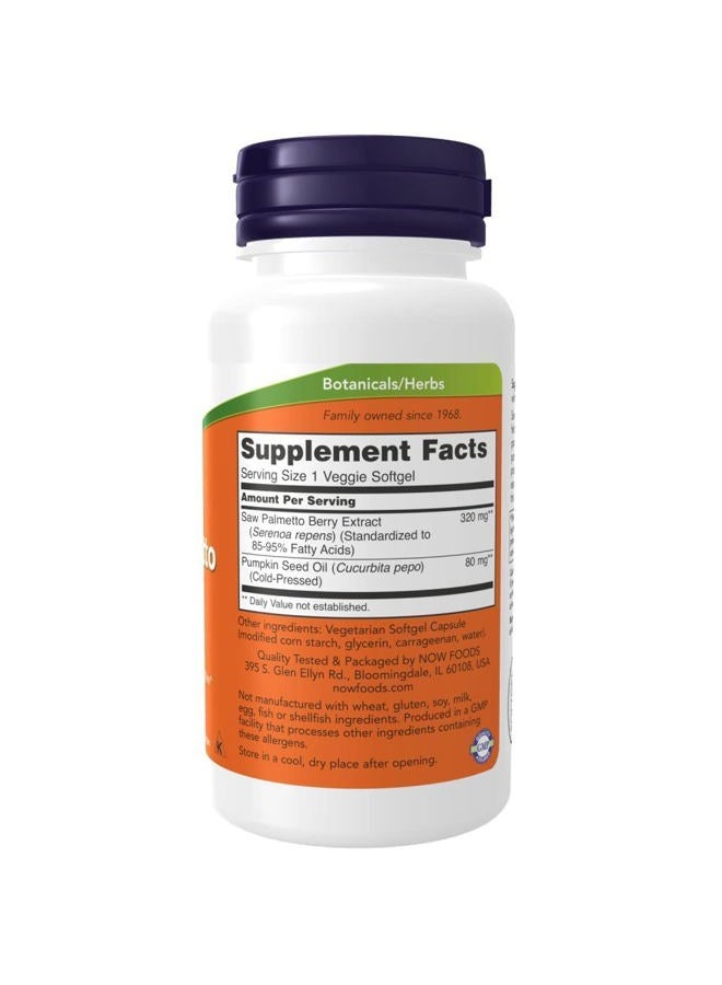 Now Foods Saw Palmetto Extract, 320 Mg 90 Veggie Softgels - Image 2