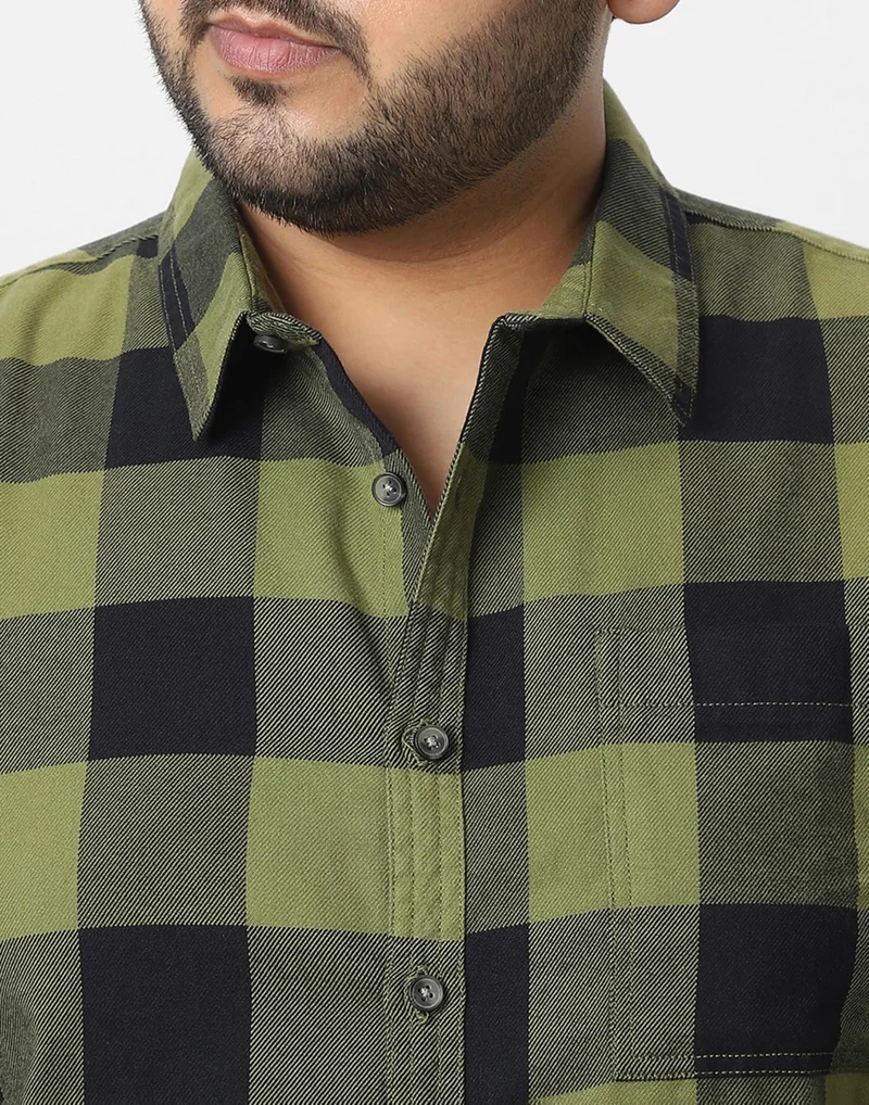 Urbano Fashion  Urbano Plus Men's Green, Black Cotton Full Sleeve Regular Fit Casual Checkered Shirt  | Best Price UAE