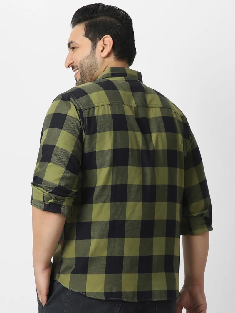 Urbano Fashion  Urbano Plus Men's Green, Black Cotton Full Sleeve Regular Fit Casual Checkered Shirt  | Best Price UAE