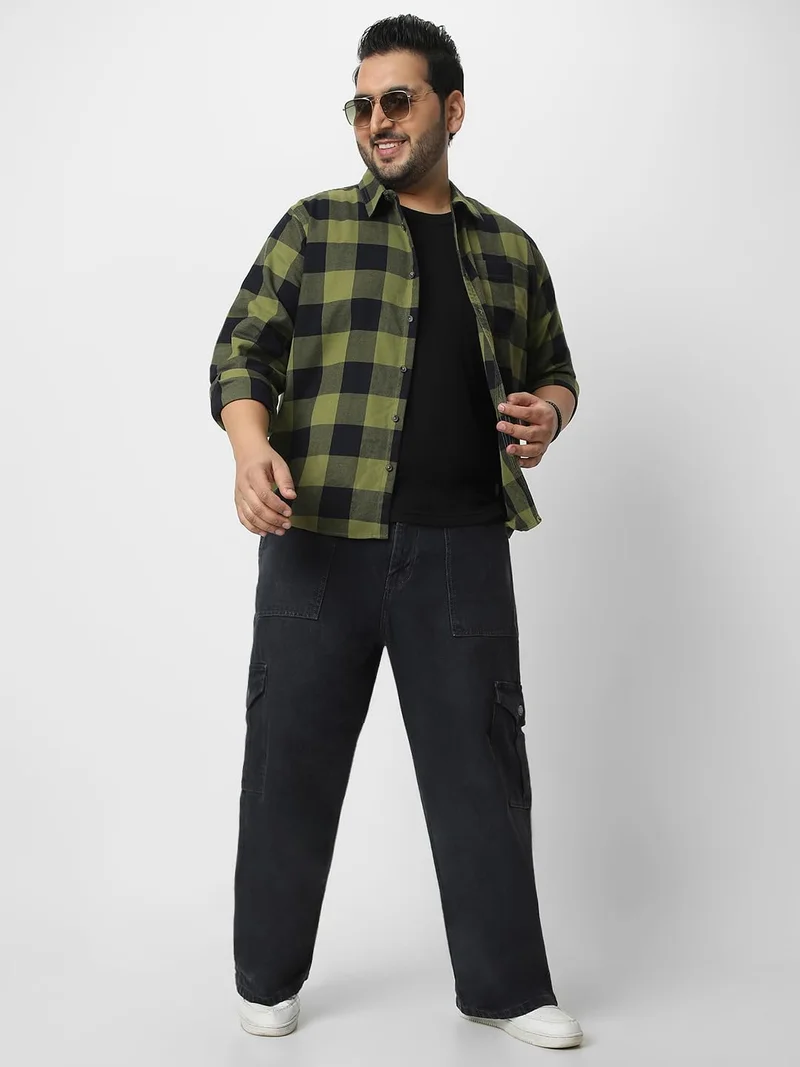 Urbano Fashion  Urbano Plus Men's Green, Black Cotton Full Sleeve Regular Fit Casual Checkered Shirt  | Best Price UAE