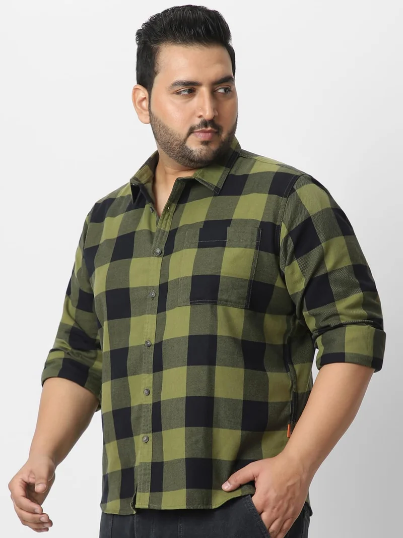 Urbano Plus Men's Green, Black Cotton Full Sleeve Regular Fit Casual Checkered Shirt