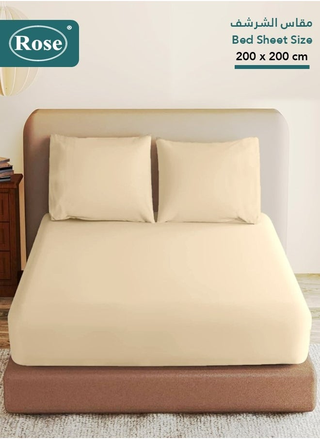 Rose - Rose Luxurious Plain Fitted Sheet with Deep Pockets and Pillow Cases, Bed Sheet 3-Pieces Set, Soft & Cozy Microfiber Breathable and Cooling, King Size 200x200+38 cm, Beige - Image 1