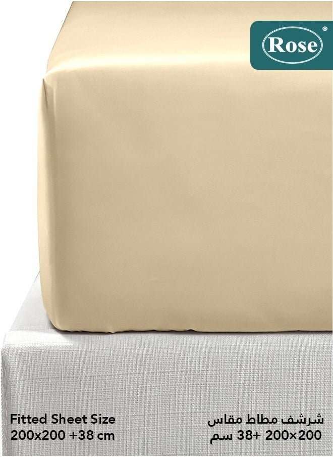 Rose - Rose Luxurious Plain Fitted Sheet with Deep Pockets and Pillow Cases, Bed Sheet 3-Pieces Set, Soft & Cozy Microfiber Breathable and Cooling, King Size 200x200+38 cm, Beige - Image 1