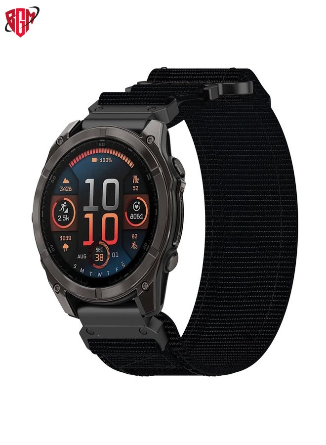 BGM Watch Band Strap For Garmin Fenix 8 AMOLED 47mm Nylon Hook and Loop Fastener 22mm Quick Release Watch Band(Black)  - Image 1