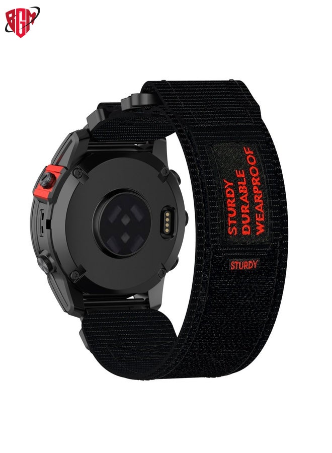 BGM Watch Band Strap For Garmin Fenix 8 AMOLED 47mm Nylon Hook and Loop Fastener 22mm Quick Release Watch Band(Black)  - Image 2