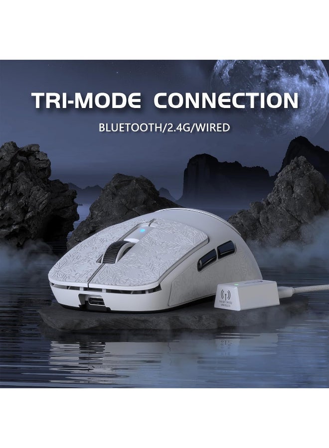هجوم القرش R6 Wireless Gaming Mouse, Tri-Mode Connection, 39 Grams Superlight, PAW3950 42K DPI Sensor, 8K Polling Rate, MCU Nodic 52840, 7 Programmable Buttons, for PC/Mac/Linux/PS - White & Sticker - Image 3