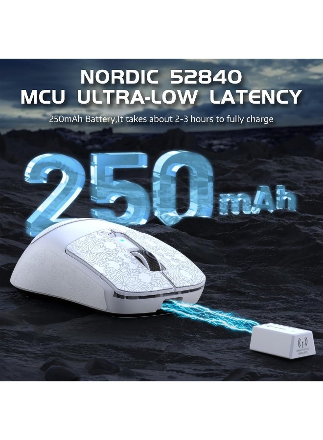 هجوم القرش R6 Wireless Gaming Mouse, Tri-Mode Connection, 39 Grams Superlight, PAW3950 42K DPI Sensor, 8K Polling Rate, MCU Nodic 52840, 7 Programmable Buttons, for PC/Mac/Linux/PS - White & Sticker - Image 4