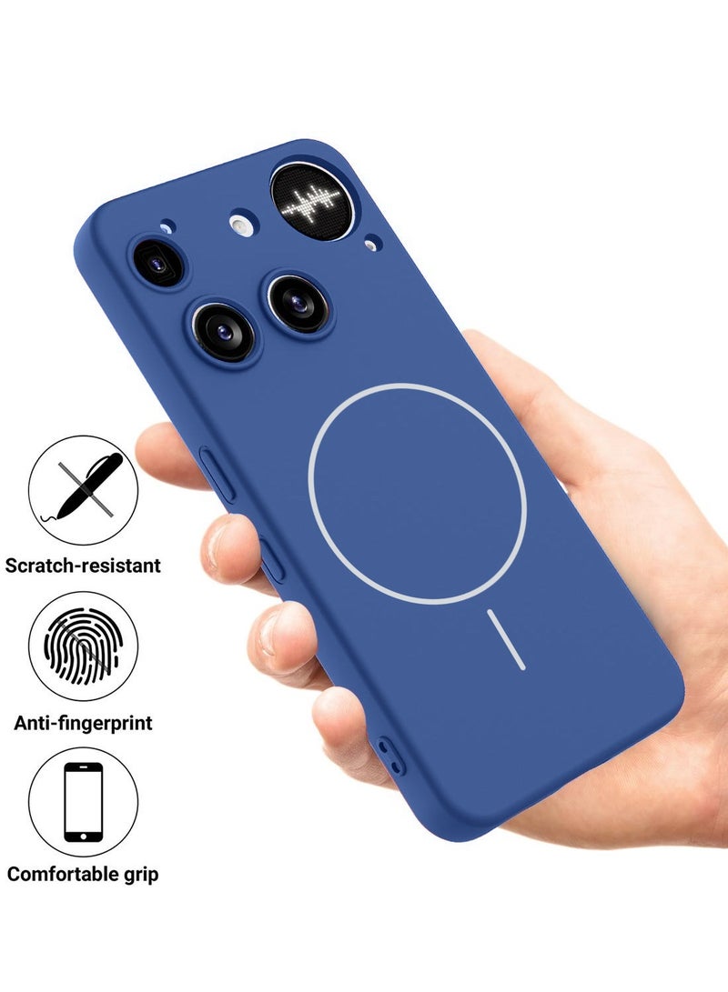 دبليو تيك غلاف حالة رقيق متوافق مع حلقة ماغ سيف من السيليكون السائل الفاخر لجهاز ناثينغ فون (3) 5G عام 2025 - الأزرق البحري - Image 2