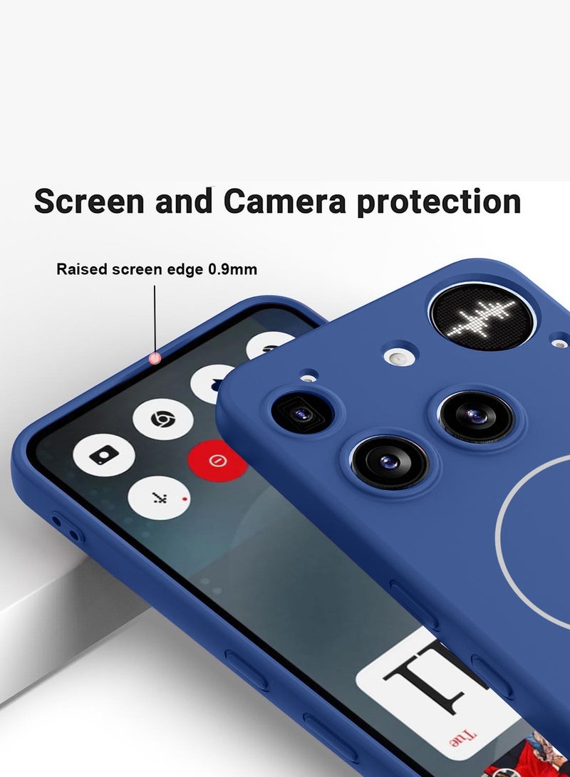 دبليو تيك غلاف حالة رقيق متوافق مع حلقة ماغ سيف من السيليكون السائل الفاخر لجهاز ناثينغ فون (3) 5G عام 2025 - الأزرق البحري - Image 3