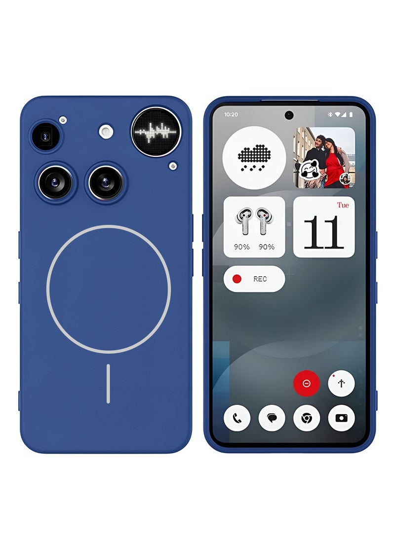 دبليو تيك غلاف حالة رقيق متوافق مع حلقة ماغ سيف من السيليكون السائل الفاخر لجهاز ناثينغ فون (3) 5G عام 2025 - الأزرق البحري - Image 1