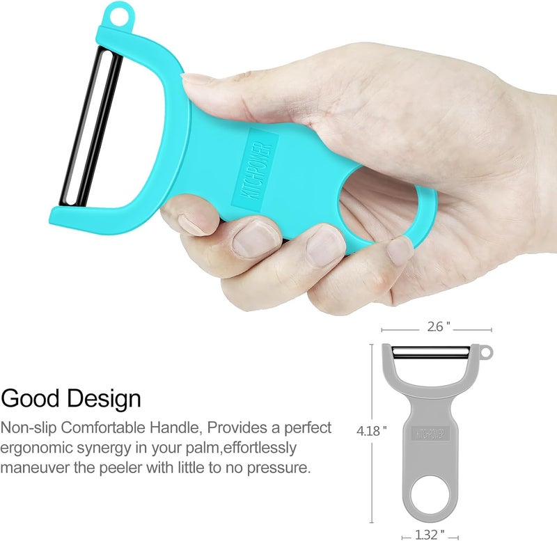KITCHPOWER Original Vegetable Peeler, Potato Peelers for kitchen Carbon Steel Blade 3-Pack Grey/Blue/Black - Image 4