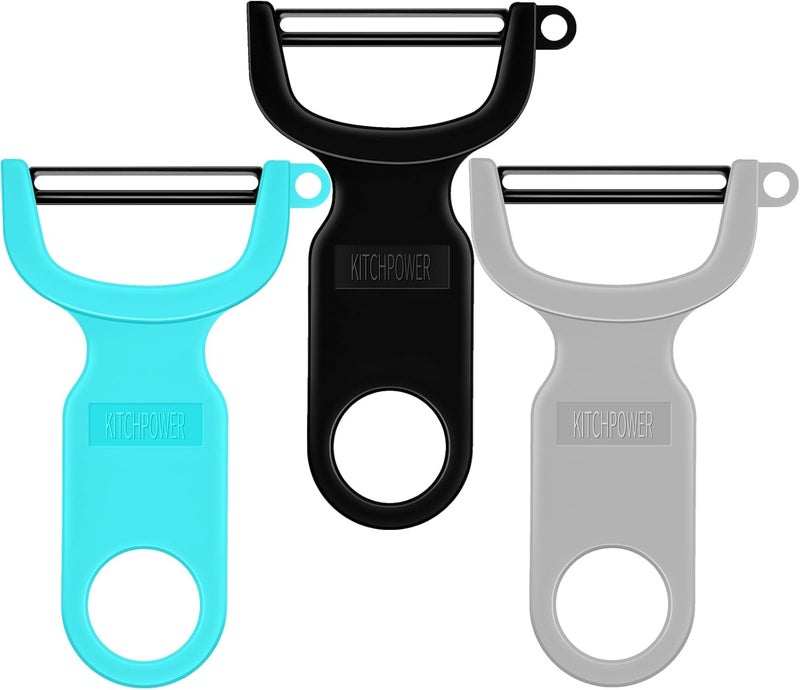 KITCHPOWER Original Vegetable Peeler, Potato Peelers for kitchen Carbon Steel Blade 3-Pack Grey/Blue/Black - Image 1