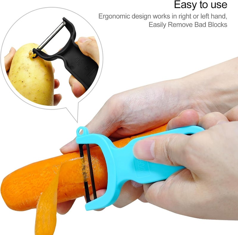 KITCHPOWER Original Vegetable Peeler, Potato Peelers for kitchen Carbon Steel Blade 3-Pack Grey/Blue/Black - Image 3