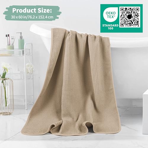 MICROFI New Microfiber Waffle Bath Towels, 2 Pieces, Oversized, Soft, Absorbent, Fast Drying, Lint Free 430 GSM (Beige+White) - Image 5