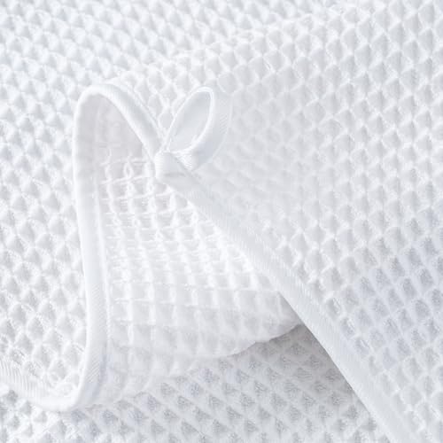 MICROFI New Microfiber Waffle Bath Towels, 2 Pieces, Oversized, Soft, Absorbent, Fast Drying, Lint Free 430 GSM (Beige+White) - Image 3