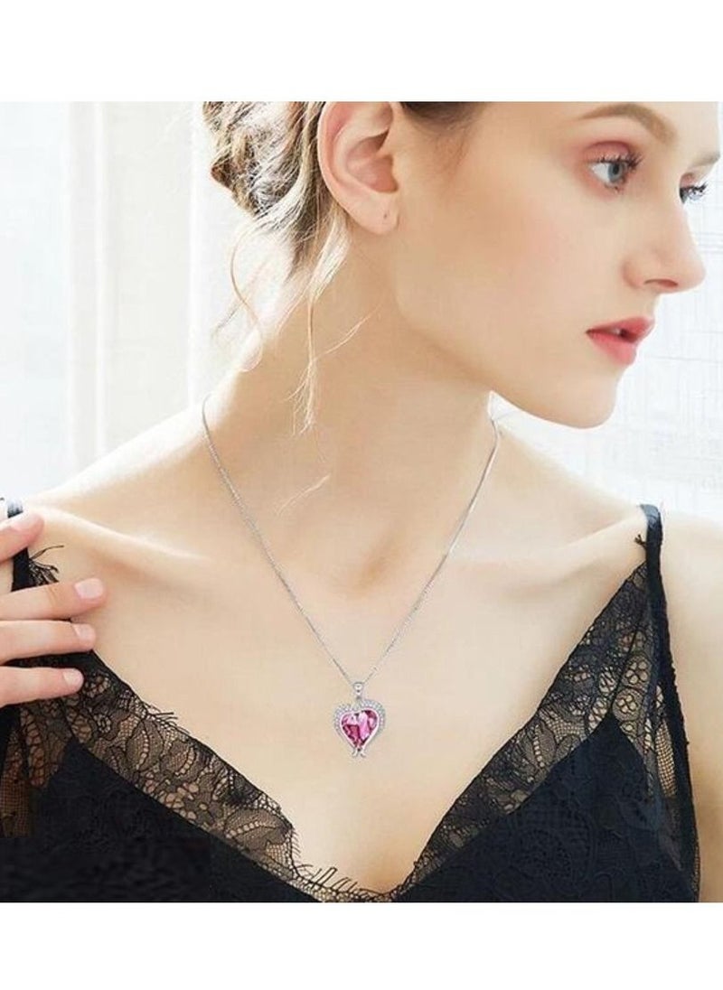 Vitalia - A luxurious s925 sterling silver necklace inlaid with white micro zircon and a piece of pure pink Australian crystal, (length 49 cm). - Image 1