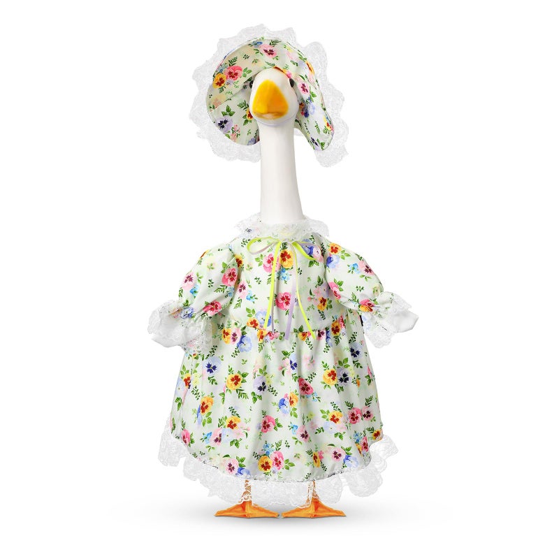 FuWeave Spring Porch Goose Outfit for 17" Floral Skirt Lawn Goose Costume Clothes for Outdoor Patio Yard Lawn Art Decoration - Image 1