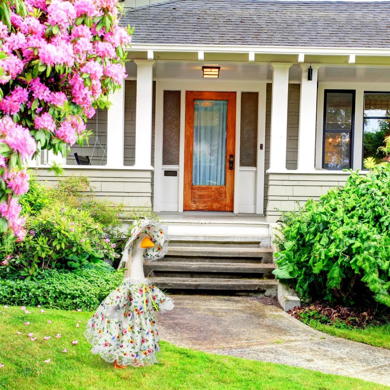 FuWeave Spring Porch Goose Outfit for 17" Floral Skirt Lawn Goose Costume Clothes for Outdoor Patio Yard Lawn Art Decoration - Image 5