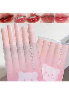 5Pcs Bear Lip Glaze Jelly LipstickLiquid Lipstick Cute Bear Lipgloss Moisturizing Lip Stain Plumping Water Mirror Lip Gloss Waterproof Long Lasting Lip Tint